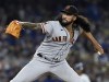 FILE - San Francisco Giants starting pitcher Sean Manaea throws to a Los Angeles Dodgers batter during the seventh inning of a baseball game in Los Angeles, Sept. 22, 2023. Left-hander Manaea has opted out of his 2024 contract with the Giants, becoming a free agent. The pitcher confirmed his decision to The Associated Press, Sunday, Nov. 5, 2023. (AP Photo/Alex Gallardo, File)