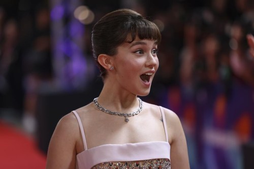 Cailee Spaeny poses for photographers upon arrival for the premiere the film 'Priscilla' at the 2023 London Film Festival in London, Monday, Oct. 9, 2023. (Photo by Vianney Le Caer/Invision/AP)