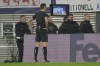 Referee Jose Maria Sanchez looks at the VAR screen during the group G Champions League soccer match between RB Leipzig and Red Star Belgrade at the Red Bull arena stadium in Leipzig, Germany, Wednesday, Oct. 25, 2023. (AP Photo/Matthias Schrader)