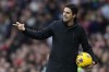 Arsenal's manager Mikel Arteta gestures during the English Premier League soccer match between Arsenal and Sheffield United at Emirates Stadium in London, Saturday, Oct. 28, 2023.(AP Photo/Kirsty Wigglesworth)