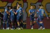 Leipzig's team players celebrate after Xavi Simons scored the opening goal during the Group G Champions League soccer match between Red Star Belgrade and RB Leipzig at the Rajko Mitic Stadium in Belgrade, Serbia, Tuesday, Nov. 7, 2023. (AP Photo/Darko Vojinovic)