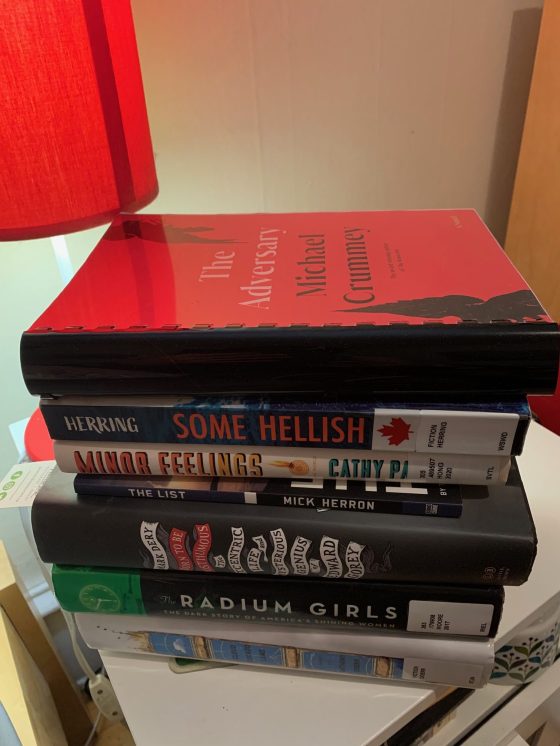 Jill's stack of books. (Jill WIlson / Winnipeg Free Press)