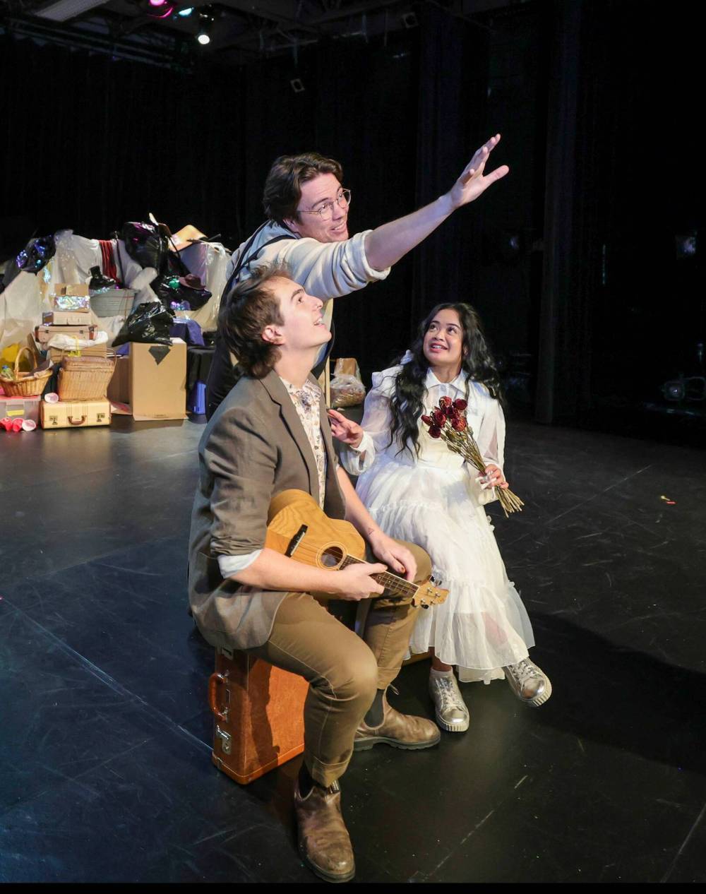RUTH BONNEVILLE / WINNIPEG FREE PRESS
Playwright Tanner Manson (centre) and cast members, Jean van Der Merwe and Hera Nalam rehearse a scene from The Last Garden.