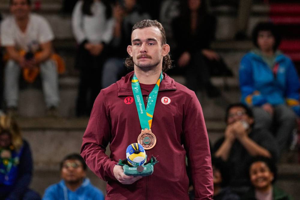 Candice Ward / COC
Flin Flon’s Hunter Lee of Canada won bronze men’s wrestling freestyle 86kg at the Pan Am Games.