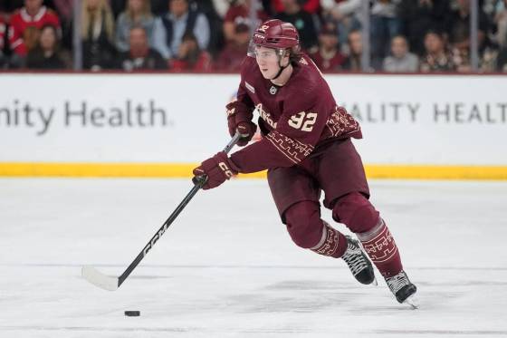 Logan Cooley is one of the flashy youngsters populating the Arizona Coyotes's lineup. (Darryl Webb / The Associated Press files)