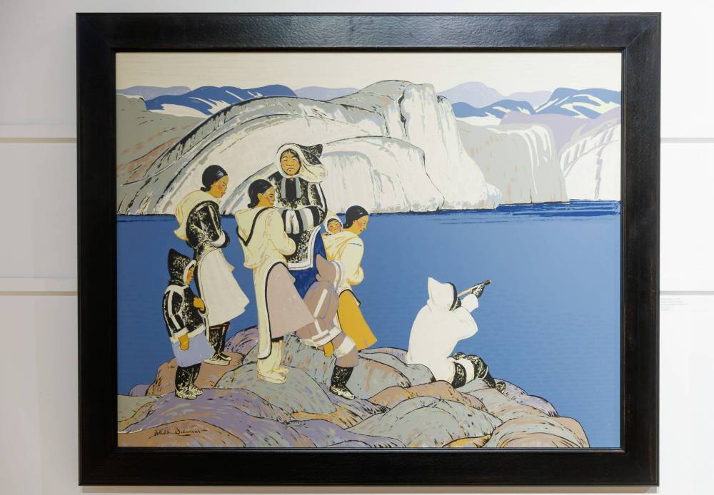 Waiting Ones (c. 1948) Thomas Harold Beament Sampson-Matthews Silkscreen 28x38 in Bill Mayberry at his gallery, with an exhibition of Sampson-Matthews silkscreens, Art for War and Peace, is on display from November 9 to 23. (MIKE DEAL / WINNIPEG FREE PRESS)