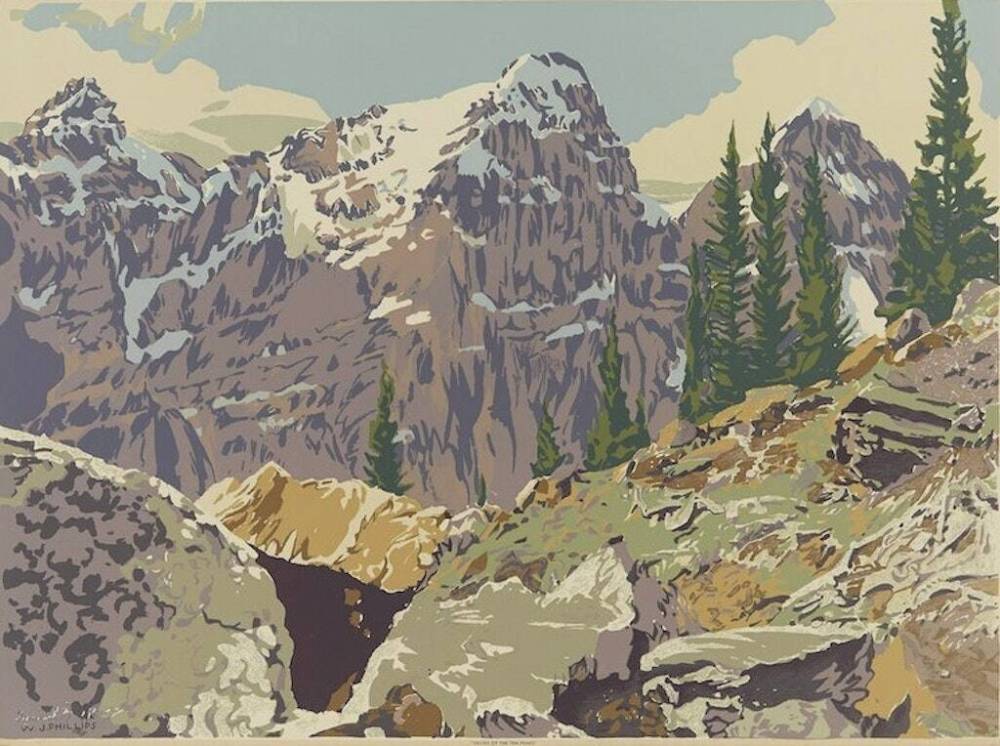 Valley of Ten Peaks by Winnipeg artist Walter J. Phillips hangs in the Mayberry show.  (Mayberry Fine Art)