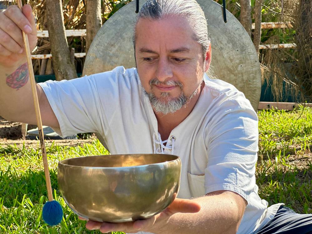 Javier Montiel Castillo of Los Cabos Sounds Healing offers group and individual sessions featuring Tibetan bowls, Koshi bells and a mighty gong.(Photo by Shel Zolkewich / Winnipeg Free Press)