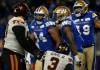 JOHN WOODS / THE CANADIAN PRESS
                                Bombers defensive end Jackson Jeffcoat (94) celebrates his sack of Lions quarterback Vernon Adams Jr. during the first half Saturday.