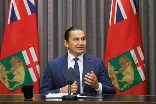MIKE DEAL / WINNIPEG FREE PRESS Premier Wab Kinew talks to the media prior to the Speech from the Throne that takes place later in the afternoon. 231121 - Tuesday, November 21, 2023.