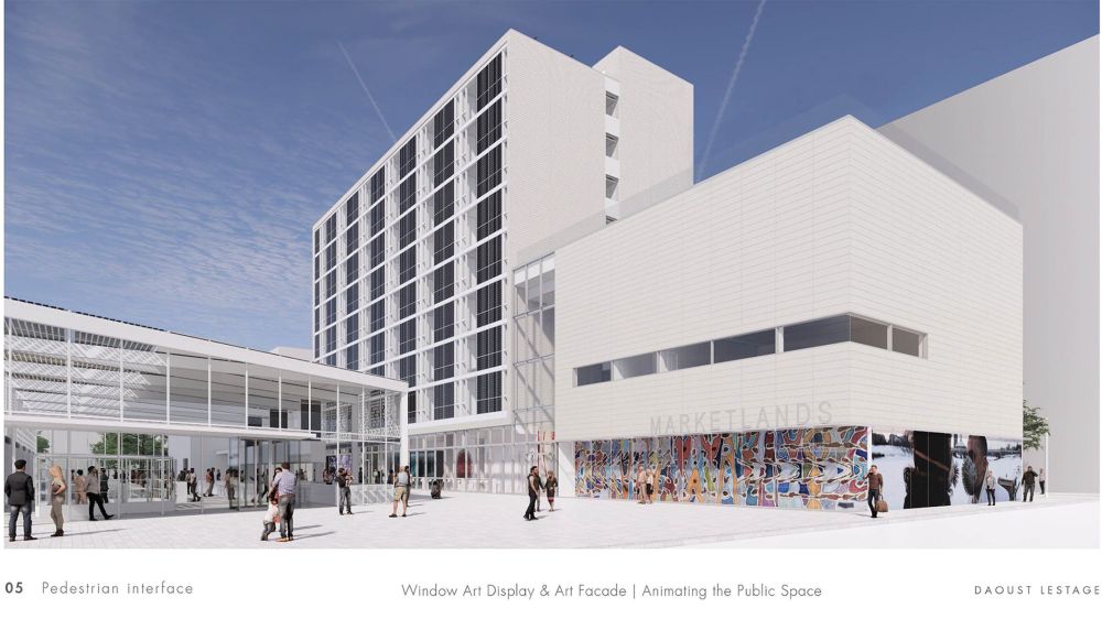 DAOUST LESTAGE
The Market Lands tender outlines a 92,730-sq.-ft. mixed-use building including a nine-storey residential tower and a three-storey art cube.