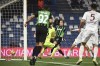 Sassuolo's Kristian Thorstvedt, center, scores their side's opening goal of the game during the Serie A soccer match between Sassuolo and Salernitana at Mapei Stadium, Reggio Emilia, Italy, Friday Nov. 10, 2023. (Massimo Paolone/LaPresse via AP)