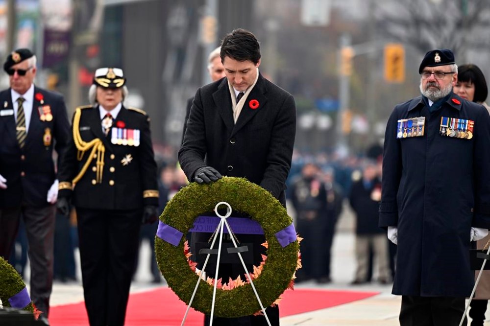 Prime Minister Justin Trudeau participates in the National Remembrance Day Ceremony in Ottawa on Saturday Nov. 11, 2023. THE CANADIAN PRESS/Justin Tang