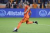 Houston Dynamo midfielder Griffin Dorsey kicks a game-winning goal in the overtime penalty shootout against Real Salt Lake in the second half of an MLS playoff soccer match Saturday, Nov. 11, 2023, in Houston. (AP Photo/Michael Wyke)