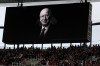 A picture of late English soccer legend Bobby Charlton is seen on a screen before the start of the English Premier League soccer match between Arsenal and Sheffield United at Emirates Stadium in London, Saturday, Oct. 28, 2023. (AP Photo/Kirsty Wigglesworth)