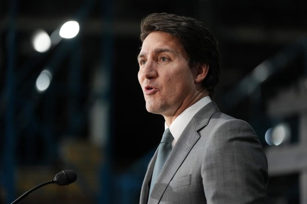 Prime Minister Justin Trudeau speaks during a news conference at lithium battery manufacturer E-One Moli Energy (Canada), in Maple Ridge, B.C., on Tuesday, November 14, 2023. THE CANADIAN PRESS/Darryl Dyck