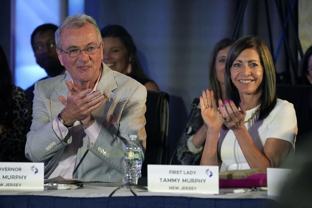 FILE - New Jersey Gov. Phil Murphy, left, and first lady Tammy Murphy attend the National Governors Association summer meeting, July 15, 2022, in Portland, Maine. Tammy Murphy on Wednesday, Nov. 15, 2023, launched a bid for the Democratic nomination for U.S. Senate in next year's contest. (AP Photo/Robert F. Bukaty, File)