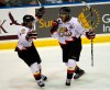 Owen Sound Attack player Matt Petgrave (right) celebrates his goal with teammate Andrew Shaw after scoring on the Saint John Sea Dogs during first period Memorial Cup action in Mississauga, Ont. on Monday, May 23, 2011. Petgrave’s former general manager is coming to his defence. Petgrave is the player whose skate cut the neck of Adam Johnson last month during a professional hockey game in England. Johnson died in hospital. THE CANADIAN PRESS/Frank Gunn