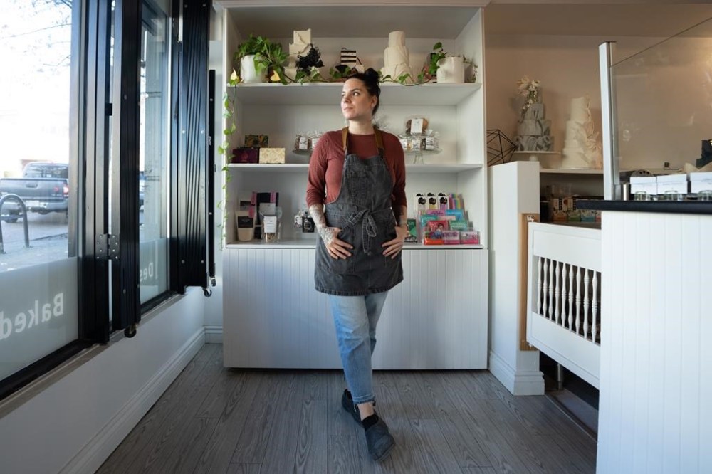 Tanya Muller is pictured at Le Gateau Bake Shop in Vancouver, on Thursday, Nov. 16, 2023. A bitter strike at the Rogers Sugar refinery in Vancouver is taking some of the sweetness out of the holiday season for bakers and candy-makers. THE CANADIAN PRESS/Ethan Cairns1