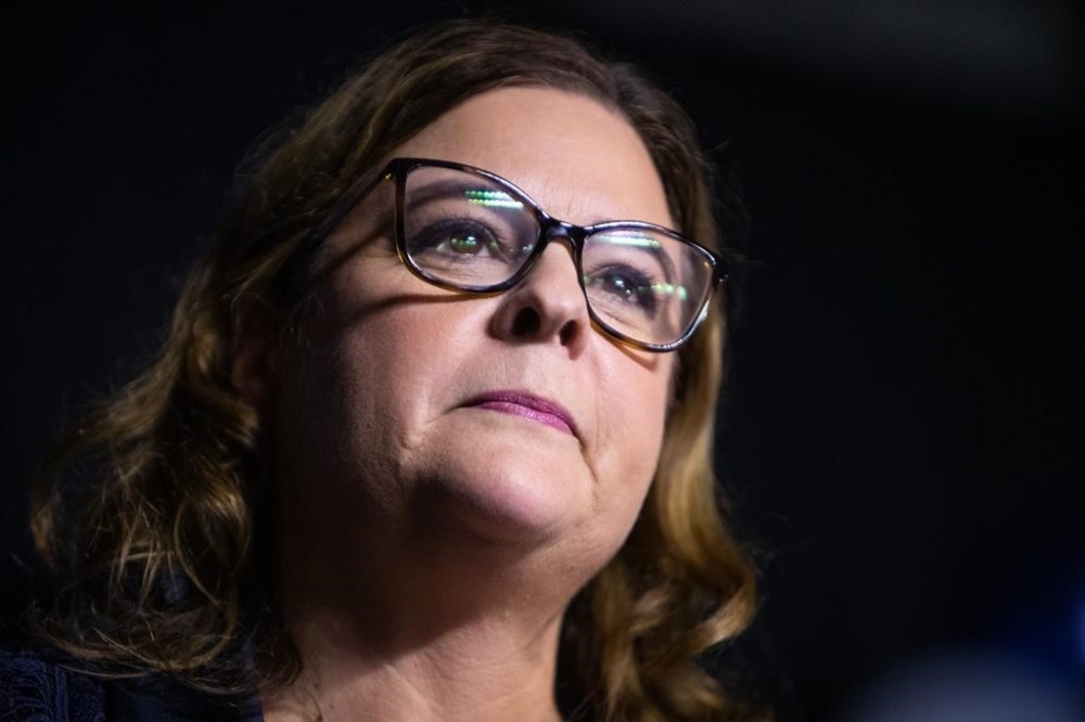 Manitoba Progressive Conservative Leader Heather Stefanson announces her resignation as party leader during a speech at an election night party in Winnipeg on Tuesday, Oct. 3, 2023. Manitoba The party is considering changes to the way they choose a party leader, following controversy over the last contest. THE CANADIAN PRESS/Daniel Crump.