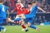 Denmark's Christian Noergaard, second from right, and Slovenia's Jaka Bijol, right, vies for the ball during the Euro 2024 second round Group H qualifying match between Denmark and Slovenia at Parken Stadium in Copenhagen, Friday Nov. 17, 2023. (Liselotte Sabroe/Ritzau Scanpix via AP)