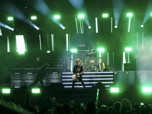 Green Day performs during the halftime show at the 110th CFL Grey Cup between the Montreal Alouettes and the Winnipeg Blue Bombers in Hamilton, Ont., on Sunday, November 19, 2023. THE CANADIAN PRESS/Nick Iwanyshyn