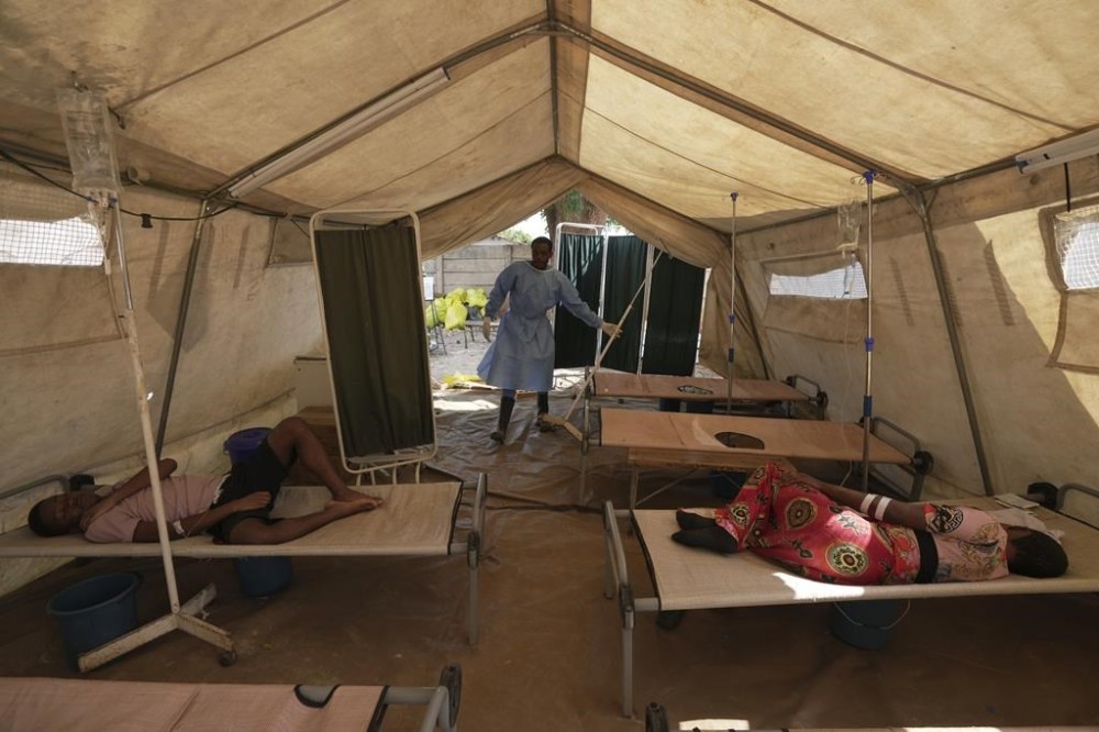 Cholera patients in a tent in Harare, Zimbabwe, Sunday Nov. 19, 2023. A cholera outbreak in Zimbabwe is suspected of killing more than 150 people and infecting more than 8,000. The virulent bacterial disease is striking fear in many in the southern African country who live in impoverished and neglected areas where sanitation conditions are poor and local government failures have left them with no access to clean water. (AP Photo/Tsvangirayi Mukwazhi)