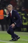 Albania's coach Sylvio Mendes De Campo of of Brazil instructs his players during the Euro 2024 group E qualifying soccer match between Albania and Faroe Islands at Air Albania stadium in Tirana, Albania, Monday, Nov. 20, 2023. (AP Photo/Armando Babani)