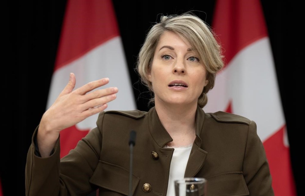 Foreign Affairs Minister Melanie Joly says Canada is closely watching a potential deal between Israel and Hamas to release hostages. Joly speaks during a news conference concerning the situation in Israel, Wednesday, October 11, 2023 in Ottawa. THE CANADIAN PRESS/Adrian Wyld