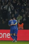 Greece's Fotis Ioannidis celebrates with teammates after scoring during the Euro 2024 group B qualifying soccer match between Greece and France at OPAP Arena in Athens, Tuesday, Nov. 21, 2023. (AP Photo/Thanassis Stavrakis)