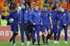 Netherlands players leave the pitch at the end of the Euro 2024 group B qualifying soccer match between Gibraltar and the Netherlands, at the Argarve Stadium outside Faro, Portugal, Tuesday, Nov. 21, 2023. The Netherlands won 6-0. (AP Photo/Joao Matos)