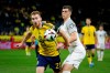 Sweden's Dejan Kulusevski, left, and Estonia's Georgi Tunjov in action during the EURO 2024 Group F qualifying soccer match between Sweden and Estonia at Friends Arena in Stockholm, Sunday, Nov. 19, 2024. (Christine Olsson/TT via AP)