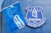 General view of a small flag with the Everton crest on Oct. 7, 2023. Everton was handed the biggest sporting sanction in the Premier League's 31-year history on Friday, Nov. 17, 2023, for breaching the competition's financial rules, with the deduction of 10 points dropping the team into next-to-last place in the standings. (Nigel French/PA via AP)