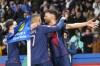 PSG's Goncalo Ramos celebrates with teammates after scoring his side's opening goal during the French League One soccer match between Paris Saint-Germain and Monaco, at the Parc des Princes stadium in Paris, France, Friday, Nov. 24, 2023. (AP Photo/Michel Euler)