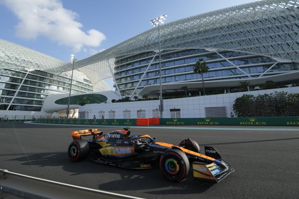 McLaren driver Oscar Piastri of Australia steers his car during the third practice ahead of the Abu Dhabi Formula One Grand Prix at the Yas Marina Circuit, Abu Dhabi, UAE, Saturday, Nov. 25, 2023. (AP Photo/Kamran Jebreili)