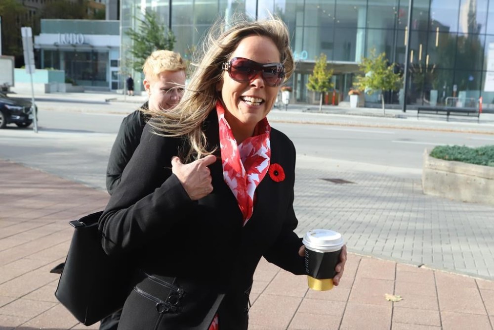 Tamara Lich arrives at the courthouse in Ottawa, Monday, Oct. 16, 2023. Chris Barber and Tamara Lich are starting their case for why the co-accused's actions during the February 2022 demonstrations weren't criminal. THE CANADIAN PRESS/ Patrick Doyle