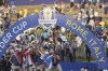 FILE - Europe's Team Captain Luke Donald, centre, and team members lift the Ryder Cup after winning the trophy by defeating the United States 16/12 point to 11 1/2 points at the Marco Simone Golf Club in Guidonia Montecelio, Italy, on Oct. 1, 2023. Luke Donald is staying on as captain of the European team for its defense of the Ryder Cup in 2025 at Bethpage Black. The 45-year-old Donald led the Europeans to a 16½-11½ victory over the United States outside Rome last month and the European tour said Wednesday Nov. 29, 2023 he is being retained as captain. (AP Photo/Gregorio Borgia, File)