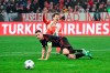 Munich's Thomas Muller, top, collides with Copenhagen's Lukas Lerager during the Champions League Group A soccer match between Bayern Munich and FC Copenhagen at Allianz Arena, Munich, Germany, Wednesday Nov. 29, 2023. (Sven Hoppe/dpa via AP)