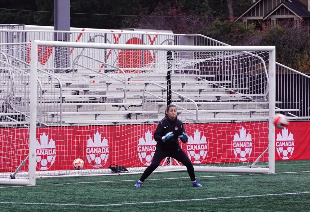 Canada goalkeeper Sabrina D'Angelo trains with the Canadian women’s soccer team at Starlight Stadium in Langford, B.C. on Thursday, Nov. 30, 2023 ahead of Friday's international friendly against Australia.THE CANADIAN PRESS/Neil Davidson