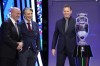 The head coaches of Hungary Marco Rossi, left, Switzerland Murat Yakin, center, and Germany Julian Nagelsmann, right, pose next to the trophy after the draw for the UEFA Euro 2024 soccer tournament finals in Hamburg, Germany, Saturday, Dec. 2, 2023. (AP Photo/Martin Meissner)