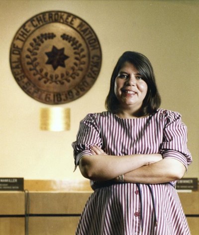 FILE - In 1985 Wilma Mankiller became Chief of the Cherokee Nation after Chief Ross Swimmer resigned to head the Bureau of Indian Affairs under President Ronald Reagan. Toy maker Mattel is honoring the late legendary Cherokee leader with a Barbie doll as part of its 