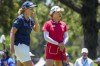 South Africa's Ashleigh Buhai, left, and Australia's Minjee Lee wait to putt on the second green during the final round of the Australian Open Golf Championship at the Australian Golf Club in Sydney, Australia, Sunday, Dec. 3, 2023. (AP Photo/Mark Baker)