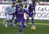 Fiorentina's Lucas Beltran scores on a penalty during the Serie A soccer match between Fiorentina and Salernitana, at the Artemio Franchi Stadium, in Florence, Italy, Sunday, Dec. 3, 2023. (Marco Bucco/LaPresse via AP)