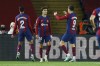 Barcelona's Joao Felix, cente, celebrates after scoring the opening goal during the Spanish La Liga soccer match between Barcelona and Atletico Madrid at the Olimpic Lluis Companys stadium in Barcelona, Spain, Sunday, Dec. 3, 2023. (AP Photo/Joan Monfort)