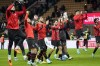 Milan players celebrate at the end of the Serie A soccer match between AC Milan and Frosinone at the San Siro stadium, in Milan, Italy, Saturday, Dec. 2, 2023. Milan won 3-1. (AP Photo/Luca Bruno)
