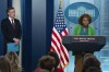 White House national security adviser Jake Sullivan listens as White House press secretary Karine Jean-Pierre speaks during a press briefing at the White House, Monday, Dec. 4, 2023, in Washington. (AP Photo/Evan Vucci)