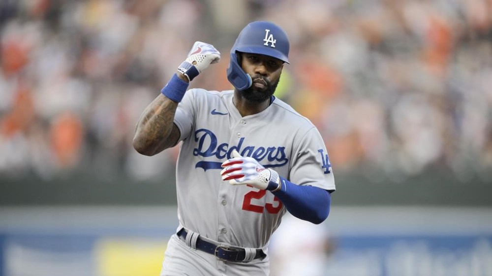 Los Angeles Dodgers' Jason Heyward gestures as he rounds the bases on his three-run home run during the second inning of a baseball game against the Baltimore Orioles, July 18, 2023, in Baltimore. Heyward and the Dodgers finalized their $9 million, one-year contract on Wednesday, Dec. 6. (AP Photo/Nick Wass)