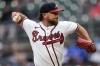 FILE -Atlanta Braves relief pitcher Kirby Yates works in the eighth inning of the team's baseball game against the Miami Marlins on Thursday, April 27, 2023, in Atlanta. The Texas Rangers signed veteran reliever Kirby Yates to a $4.5 million, one-year contract Wednesday, Dec. 6, 2023 to bolster the bullpen of the World Series champs.(AP Photo/John Bazemore, File)