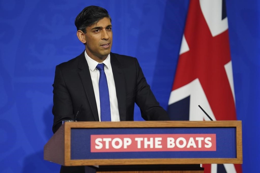 Britain's Prime Minister Rishi Sunak gives an update on the plan to