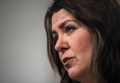 Alberta Premier Danielle Smith says Ottawa's proposed cap on greenhouse gas emissions from the oilpatch singles out her province for punitive measures and she promises another court fight with the federal government over it. Smith speaks in Edmonton on Monday, Nov. 27, 2023.THE CANADIAN PRESS/Jason Franson.